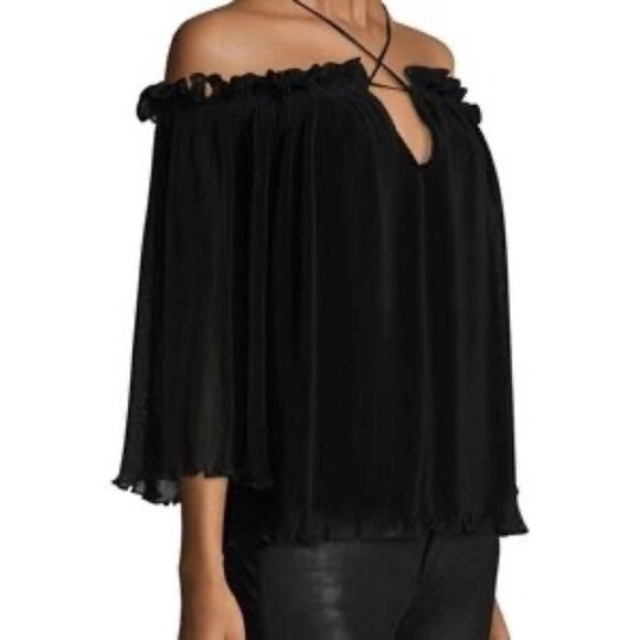 NWT Alice McCall black pleated chiffon ruffle “What  Do You Mean” top - Picture 15 of 16